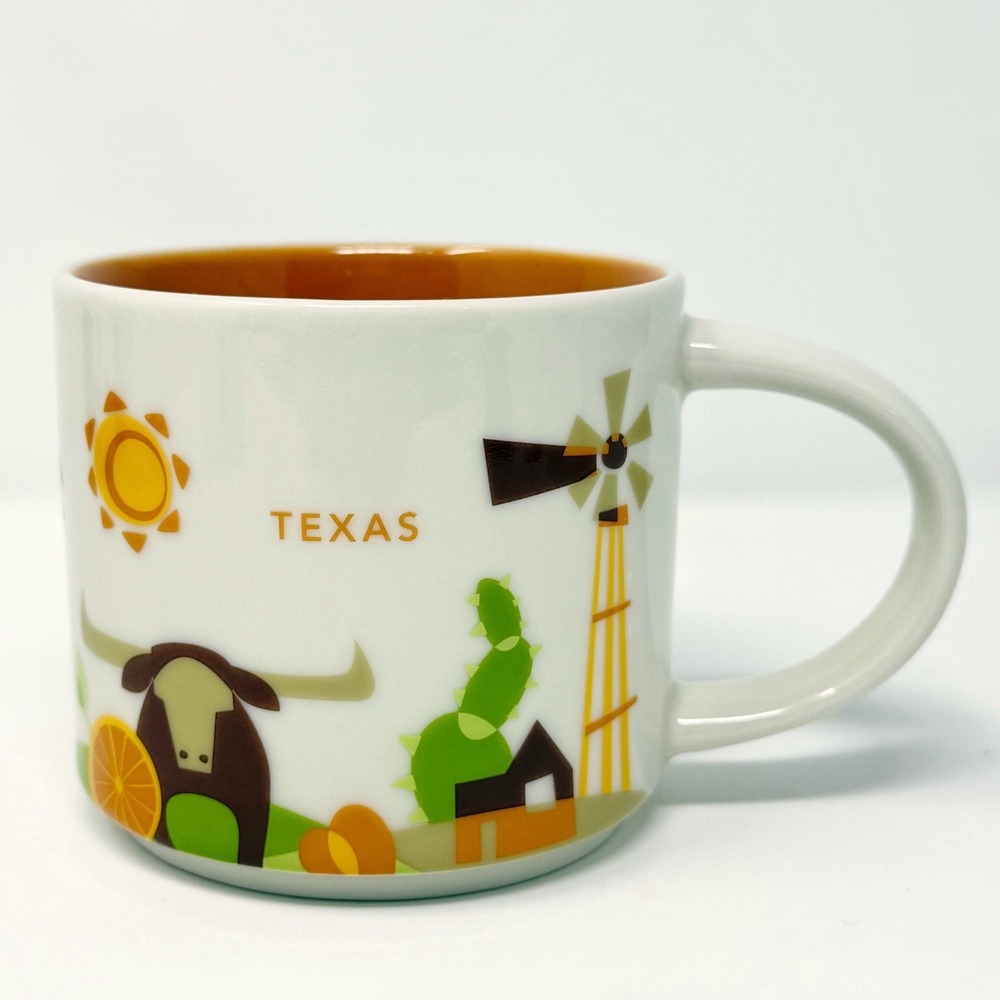 Starbucks Texas You Are‎ Here Collection Coffee Mug 14oz White Orange 2013
